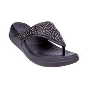 Crocs Monterey Diamante Black Wedge Sandal Women's size 8